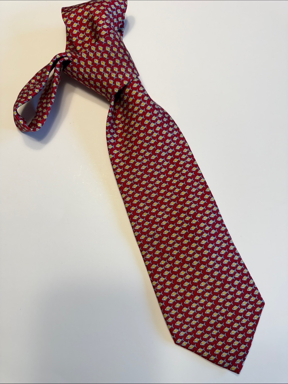 Salvatore Ferragamo Burgundy Red Silk Tie with Small Geometric Motif
